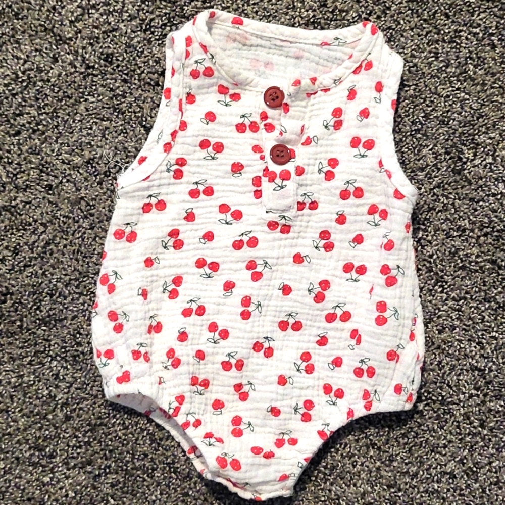 Cherry romper with two snap closure